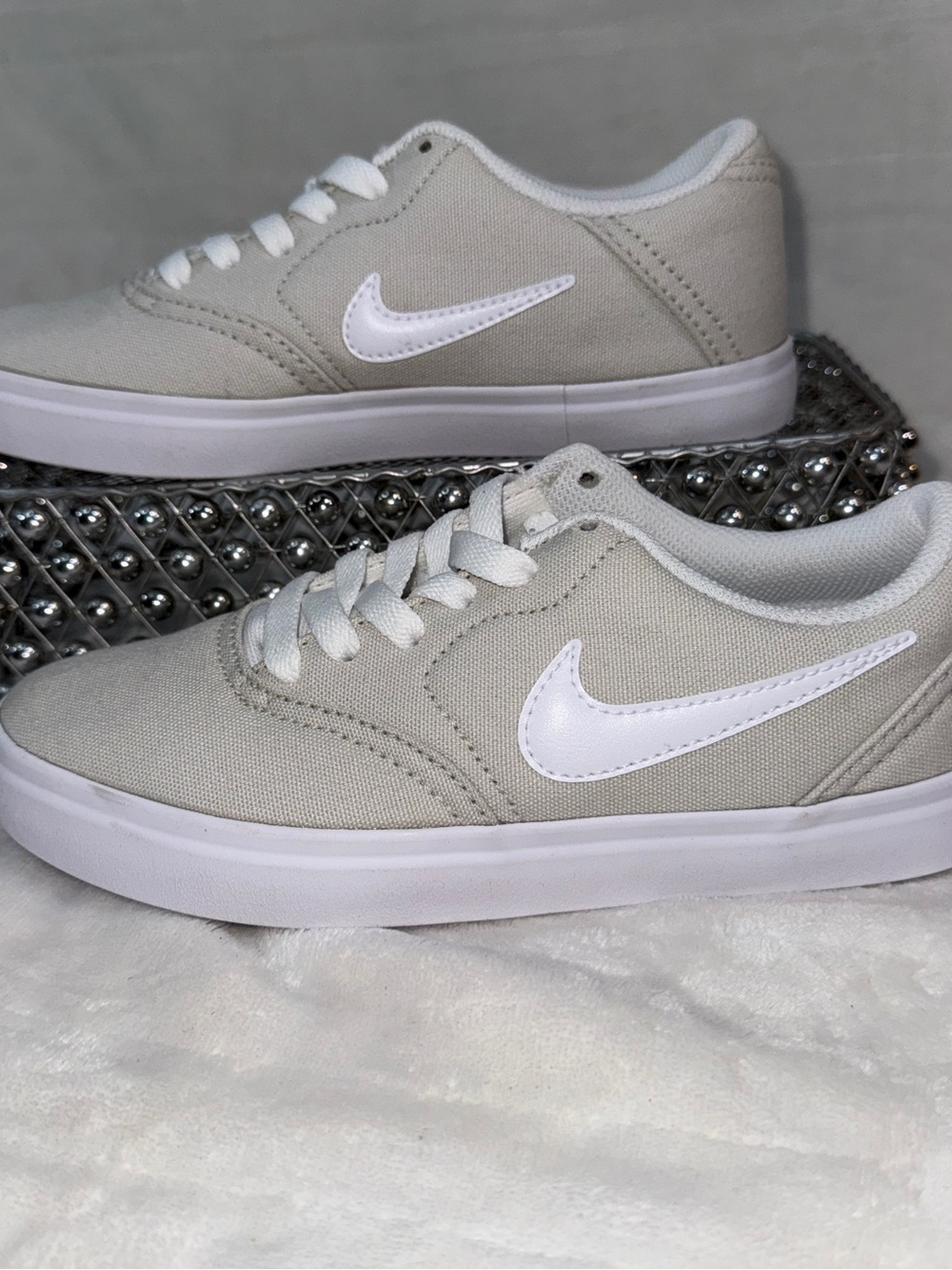 Nike SB Check CNVS GS Light Bone White Canvas Sneakers Youth 4Y NEW
